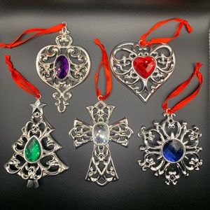 Lenox Silverplated Set of 5 Bejeweled Ornaments